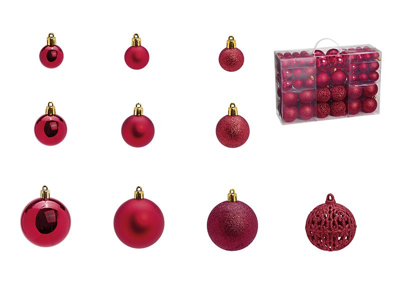 Weihnachtskugeln aus Kunststoff, 100er-Set, Bordeaux (B/H/T) 35x23x12cm