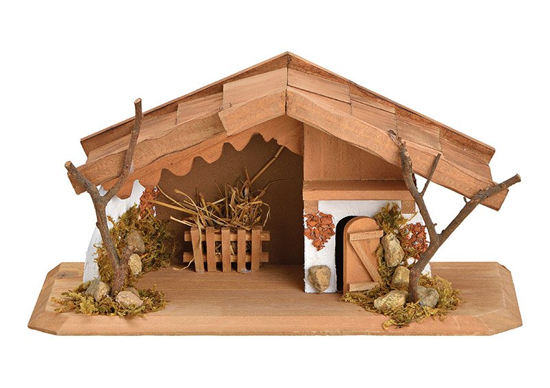 Nativity house made of pine wood, MDF nature (W/H/D) 26x13x10cm