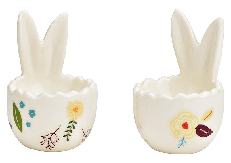 Huevera de porcelana con vistosa decoración floral, 2 tazas, (A/A/P) 5x7x5cm
