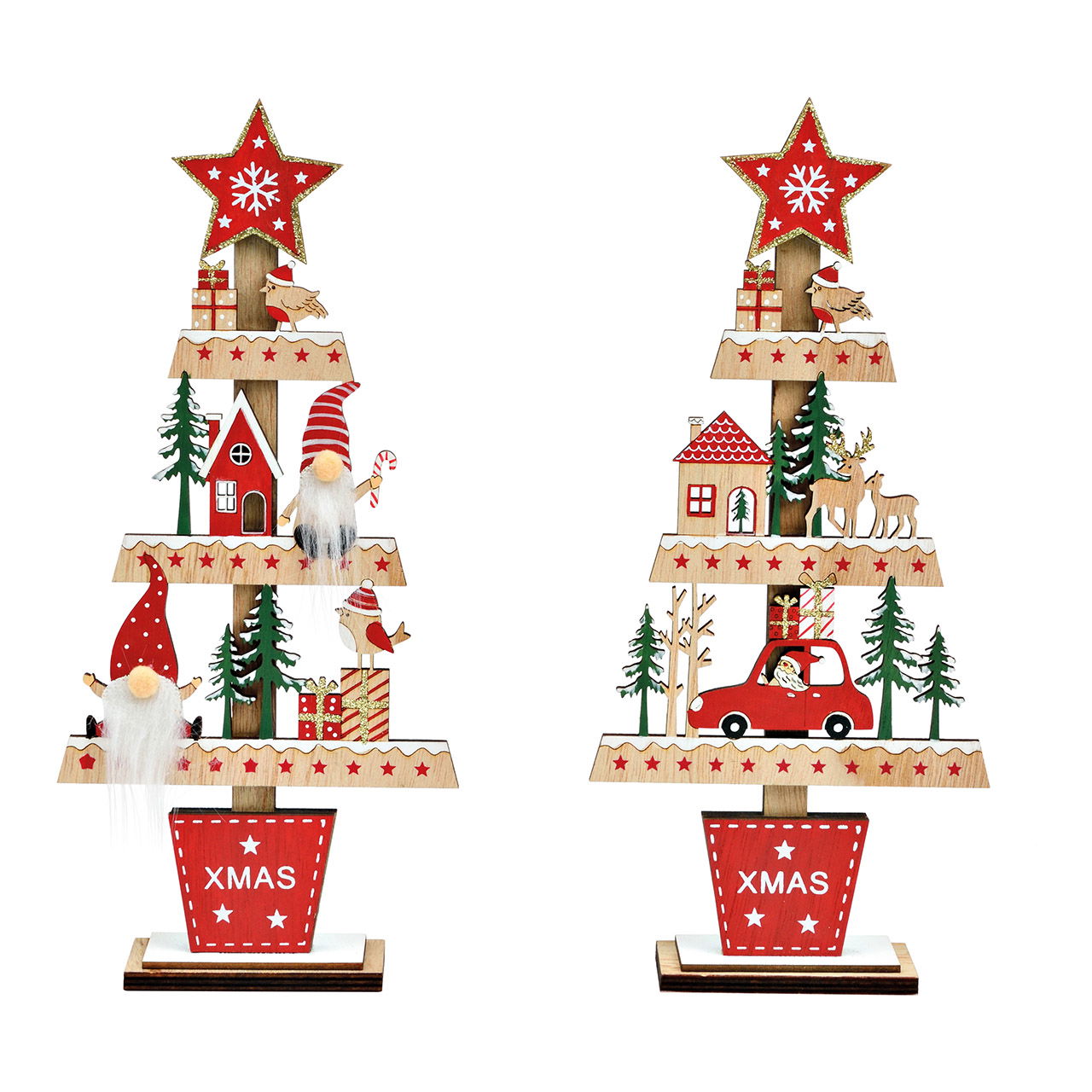 Display fir tree made of wood colorful 2-fold, (W/H/D) 13x28x4cm