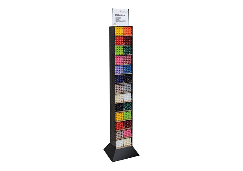 Toren display voor stompkaarsen van metaal, zonder kaarsen, zwart (B/H/D) 38x188x38cm