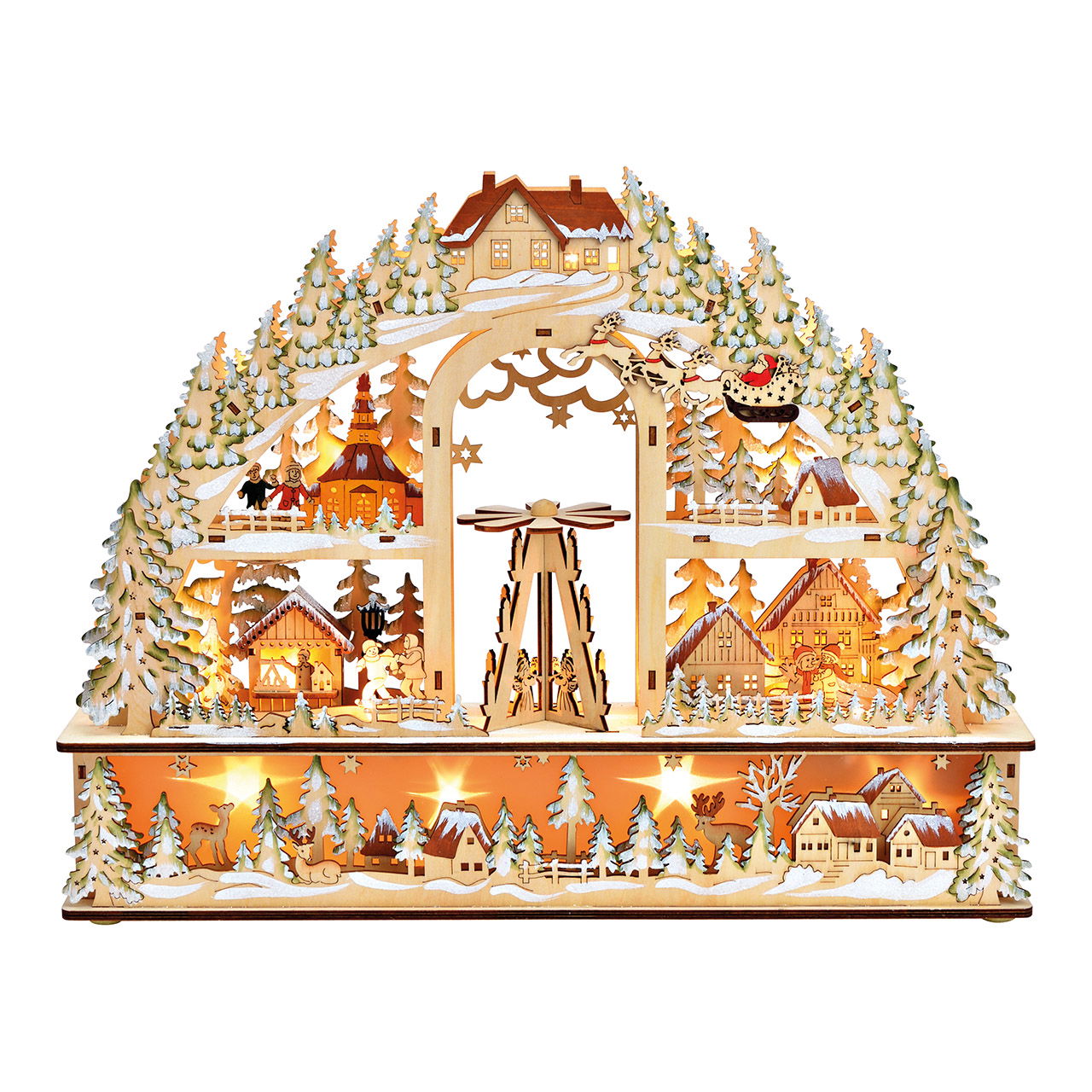 Lichterbogen Winterszene mit LED aus Holz Natur (B/H/T) 45x35x9cm Lichterbogen Winterszene mit LED aus Holz Natur (B/H/T) 45x35x9cm