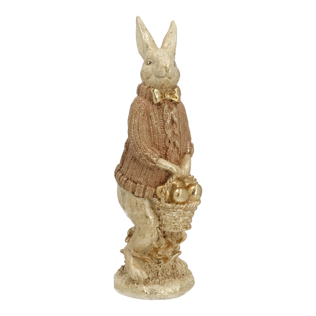 Coniglietto con uova di Pasqua in Poly Gold (L/A/P) 6x21x8 cm Kunststofffigur, Hase, Gartenfigur, Goldfarbene Figur, Osterdekoration