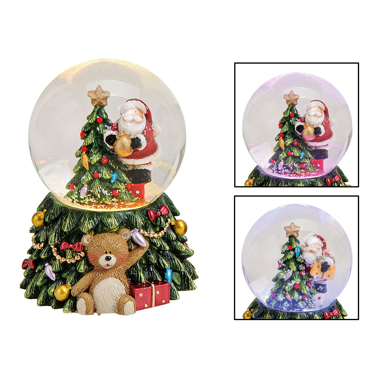 Snowglobe santa on tree with light poly/glass 2-ass.8x5cm}