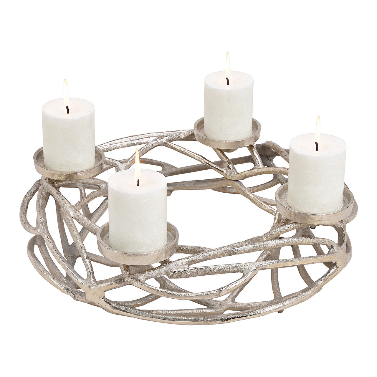 Couronne de l'Avent, porte-bougie en métal argenté (L/H/P) 40x12x40cm Couronne de l'Avent, porte-bougie en métal argenté (L/H/P) 40x12x40cm