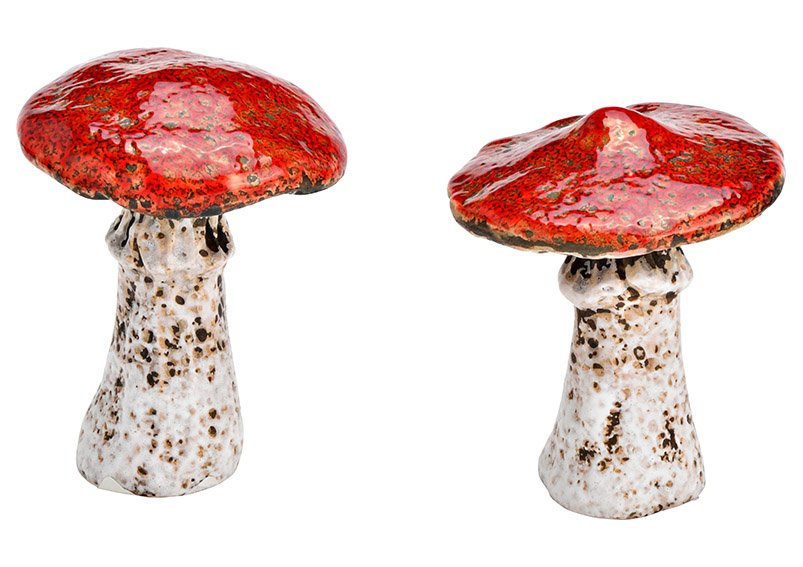 Mushroom ceramic red 2-fold, (W/H/D) 8x9x8cm
