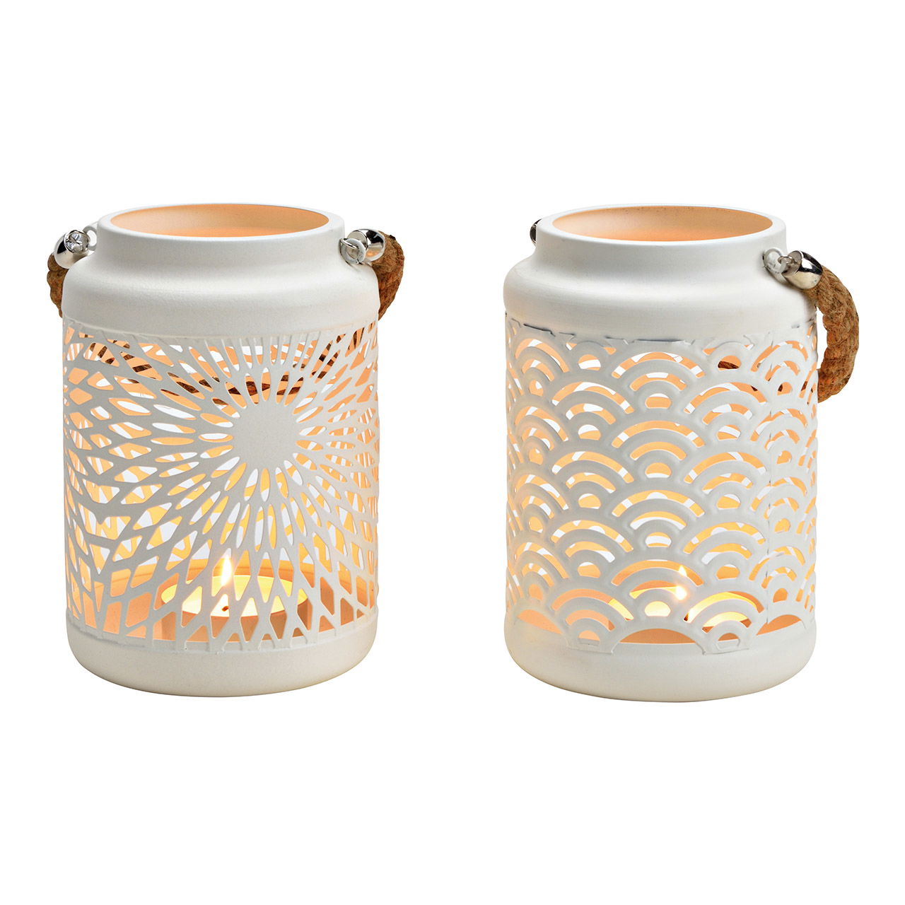 Metal lantern white 2-fold, (W/H/D) 12x17x12cm Metal lantern white 2-fold, (W/H/D) 12x17x12cm