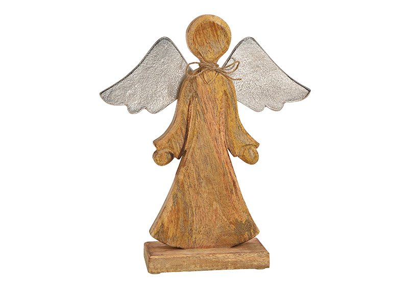 Mango houten engel met metalen vleugels bruin (w/h/d) 29x35x6cm