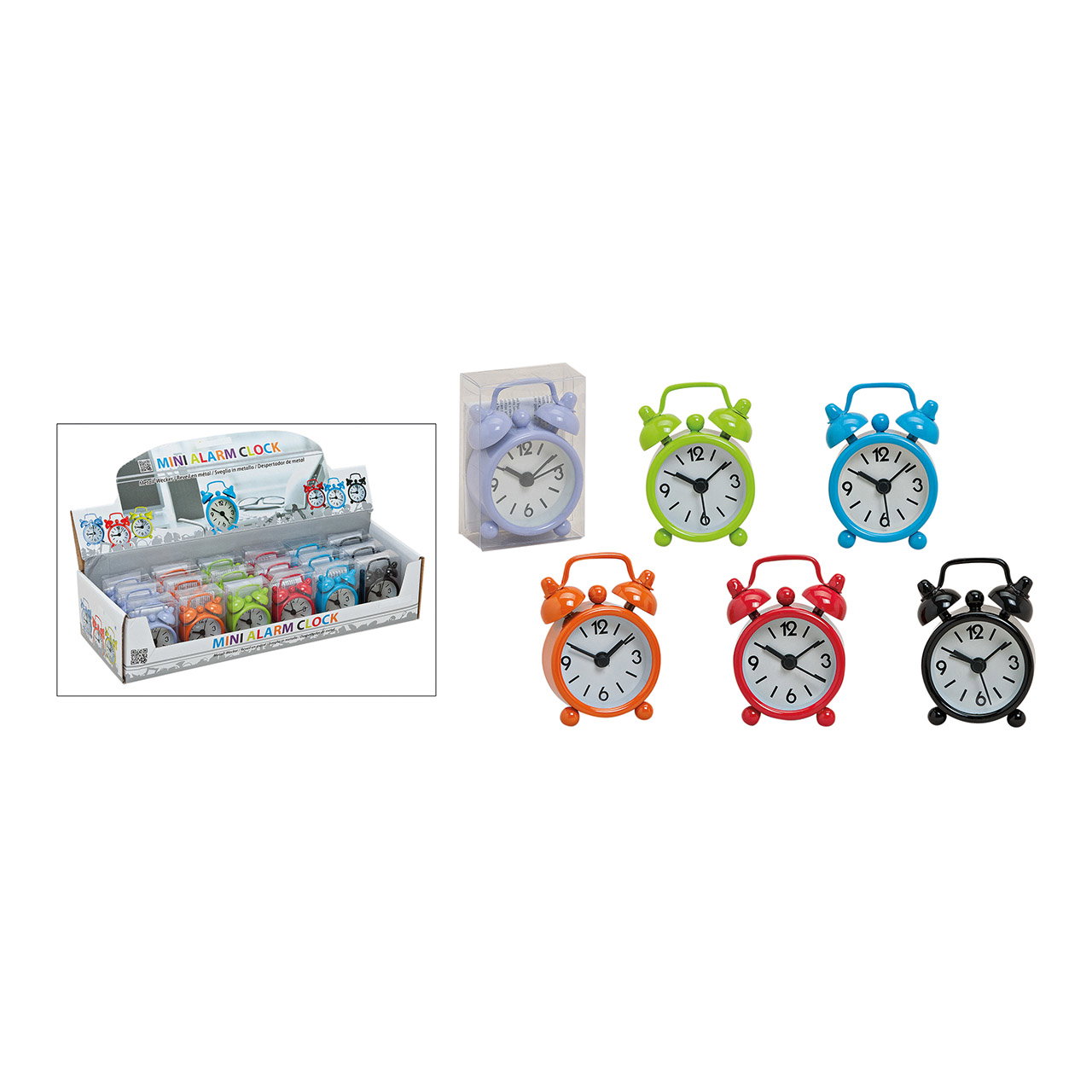 Kleurrijke metalen wekker, 6 assorti, B4 x D6 cm Mini-Alarmclock, Tischuhr, Analog, Bunt, Kinderuhr