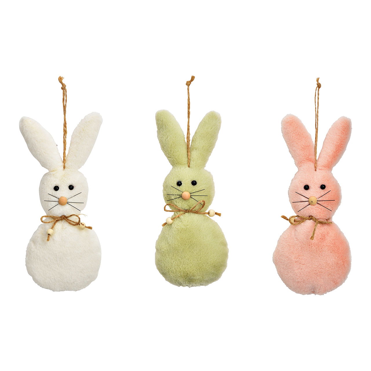 Suspension lapin en textile vert, rose, blanc 3 fois, (L/H/P) 8x20x3cm