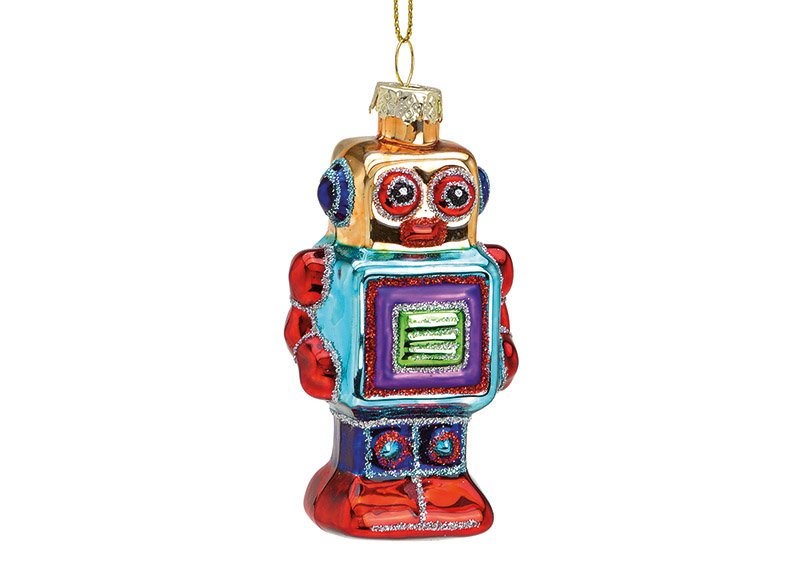 Robot appendiabiti natalizio in vetro colorato (c/h/d) 5x9x3cm