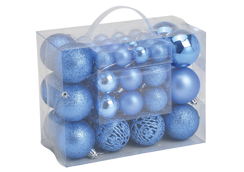 Adornos de Navidad de plástico, lote de 50, azul real Ø3/4/6cm (A/A/P) 23x18x12cm