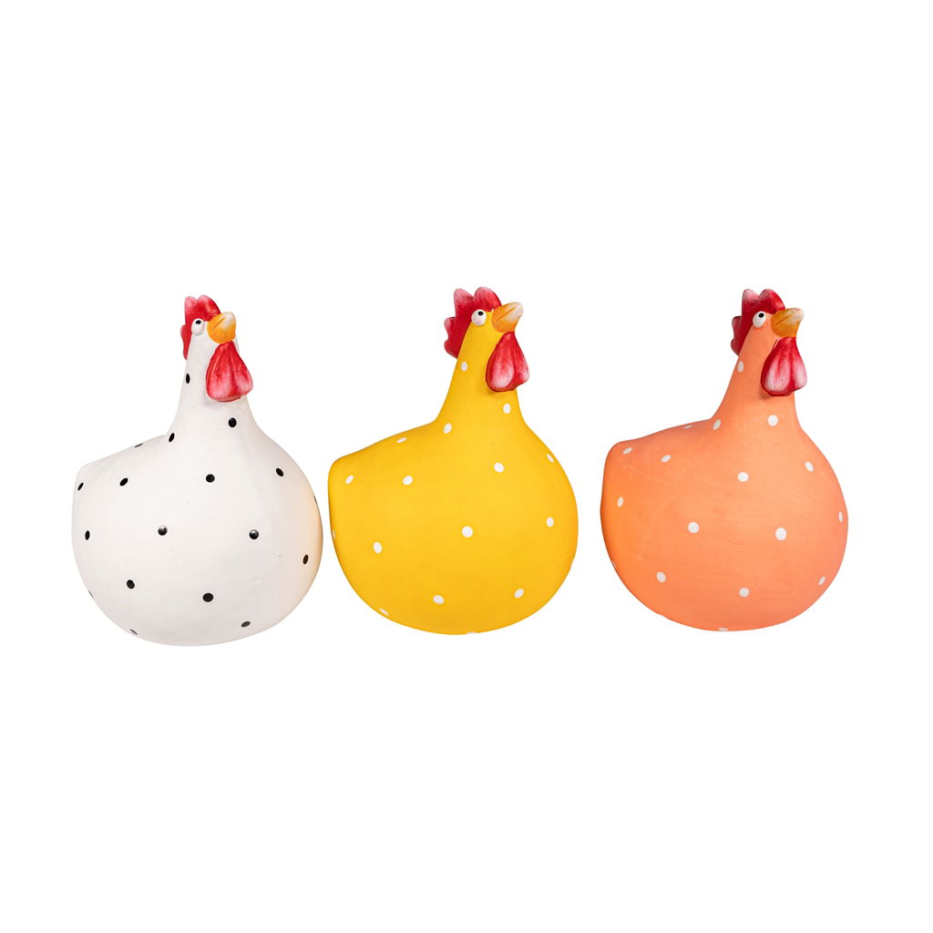 Drôle de poule, 3 couleurs, céramique, 10,5x12x14cm, 1 pc, blanc,jaune,pêche Tier, Vogel, Hühnchen, Geflügel