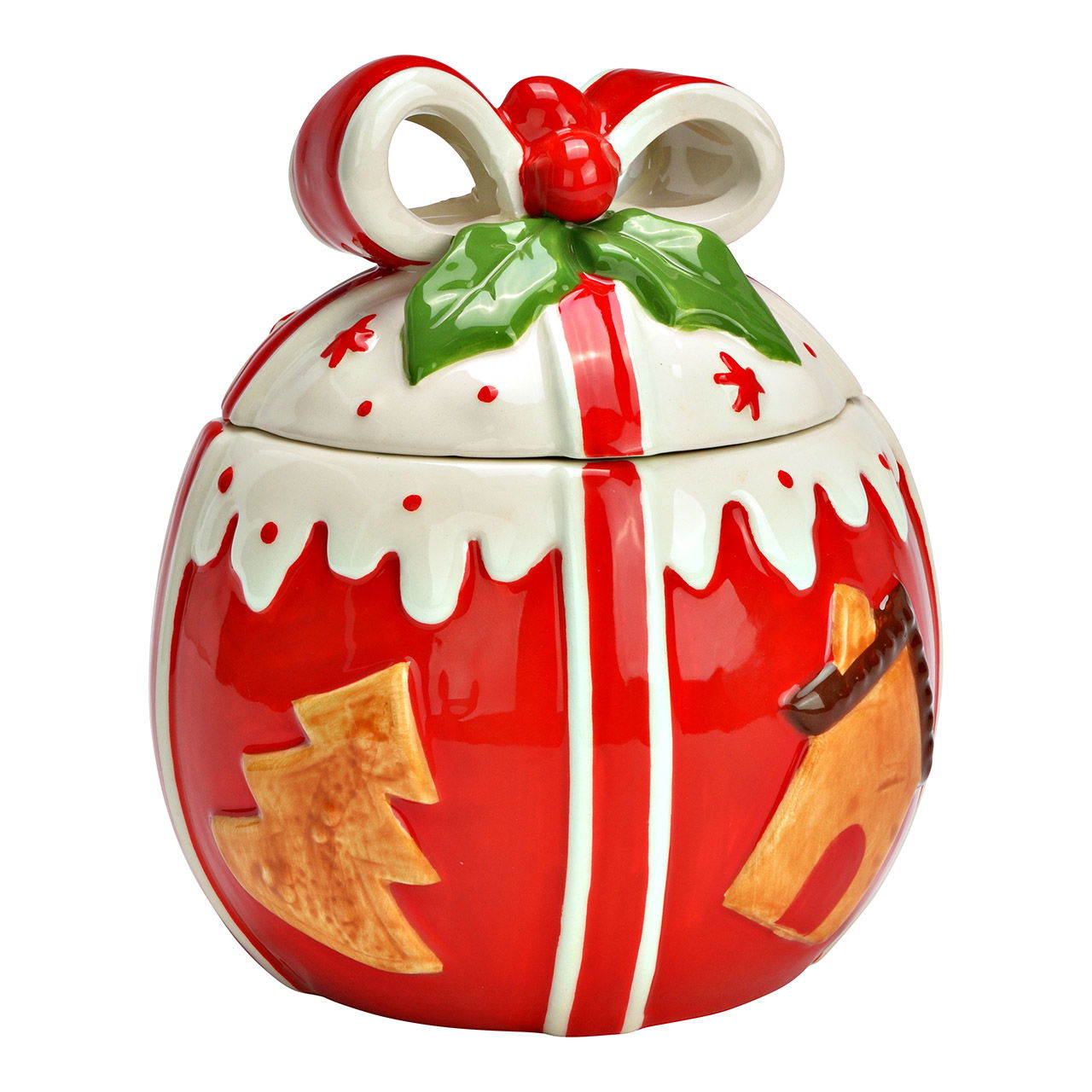 Ceramic Christmas gift box, red (W/H/D) 13x15x13cm Töpferei, Krug, Porzellan, Urne, Band