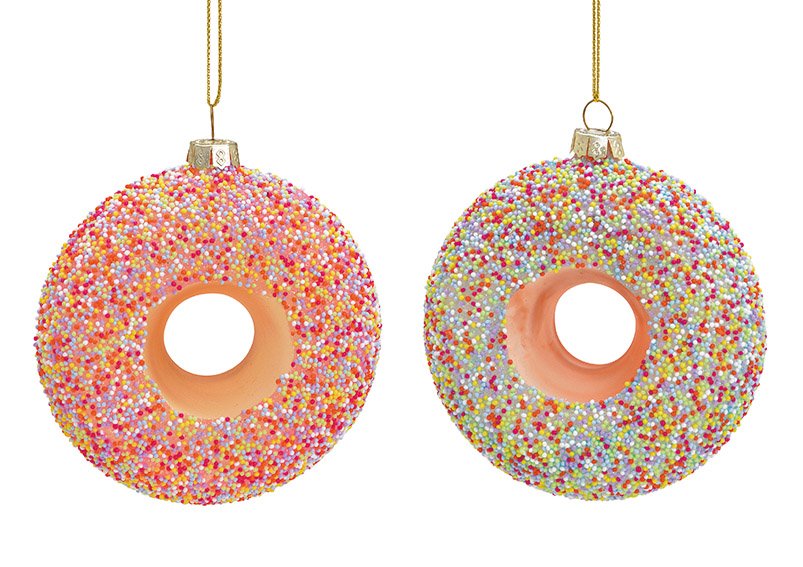 Weihnachtshänger Donut aus Glas Bunt 2-fach, (B/H/T) 9x9x3cm