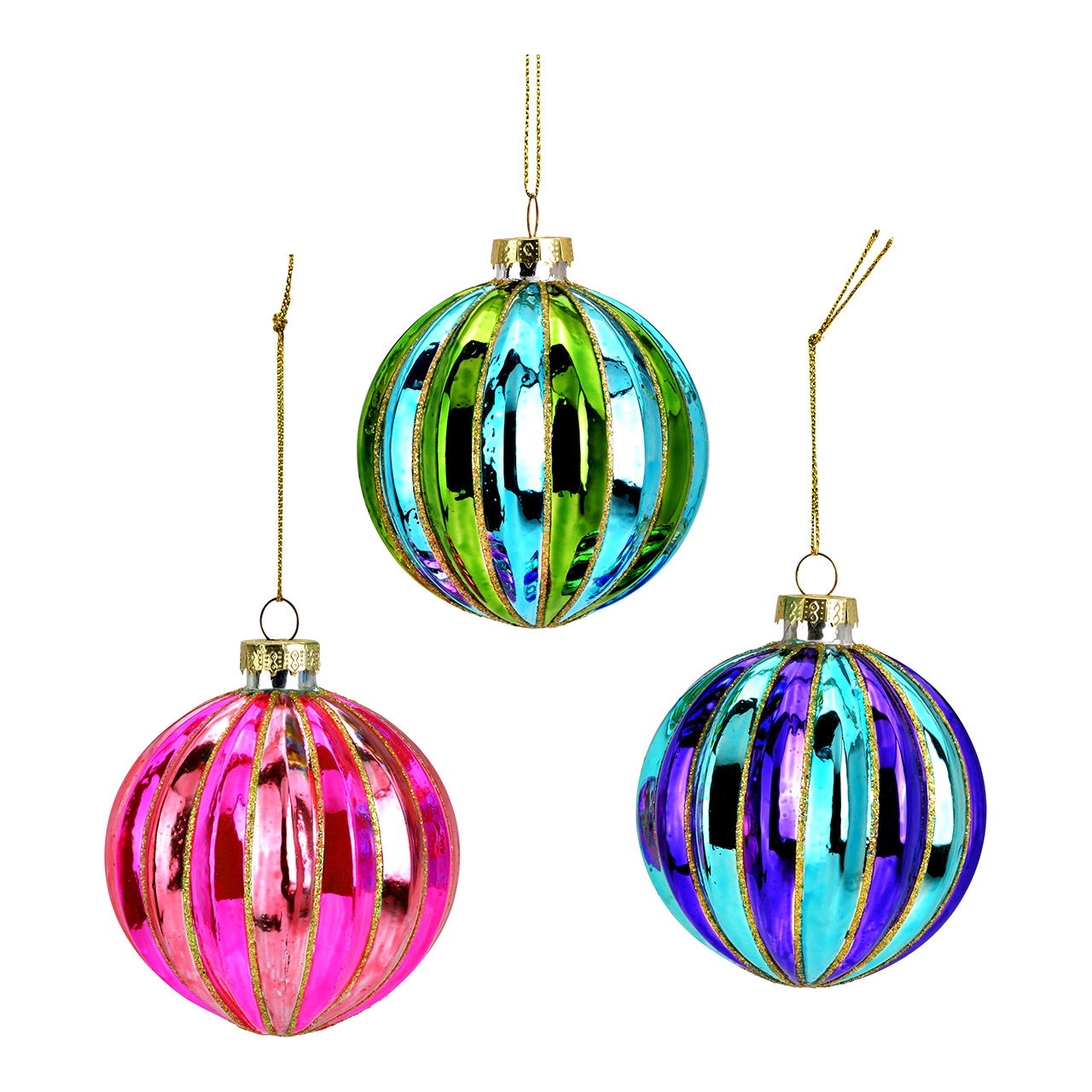 Weihnachtskugel aus Glas, 3-fach, Blau/Grün/Rosa Ø8cm Zubehor, Ohrring, Schmuck