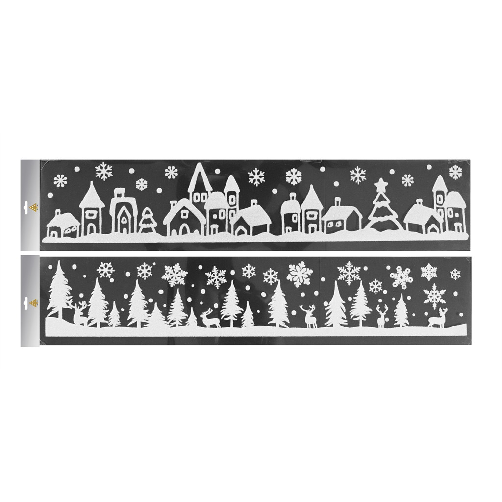Flocked raamsticker, boslandschap/dorpenlandschap assorti, kunststof, 12,5cmx58,5cm, 1 stuk, wit Leute, Person
