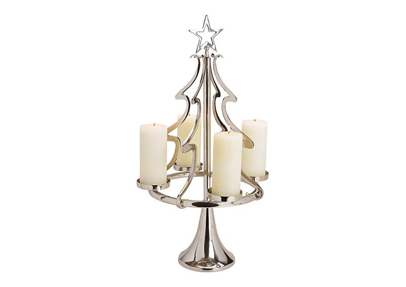 Candle holder, advents candle holder, tree, for 4 candles, metal, silver, 48x86x48cm