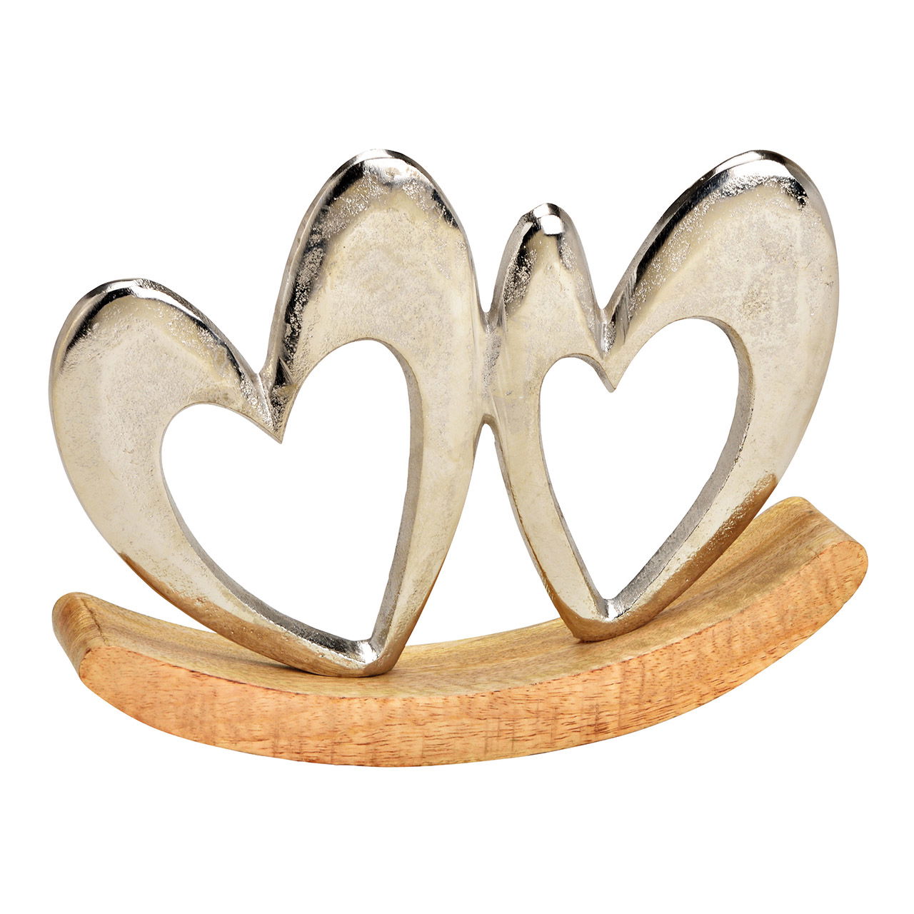 Aufsteller Herz Schaukel auf Mangoholz Sockel aus Metall, Silber (B/H/T) 24x18x5cm Aufsteller Herz Schaukel auf Mangoholz Sockel aus Metall, Silber (B/H/T) 24x18x5cm