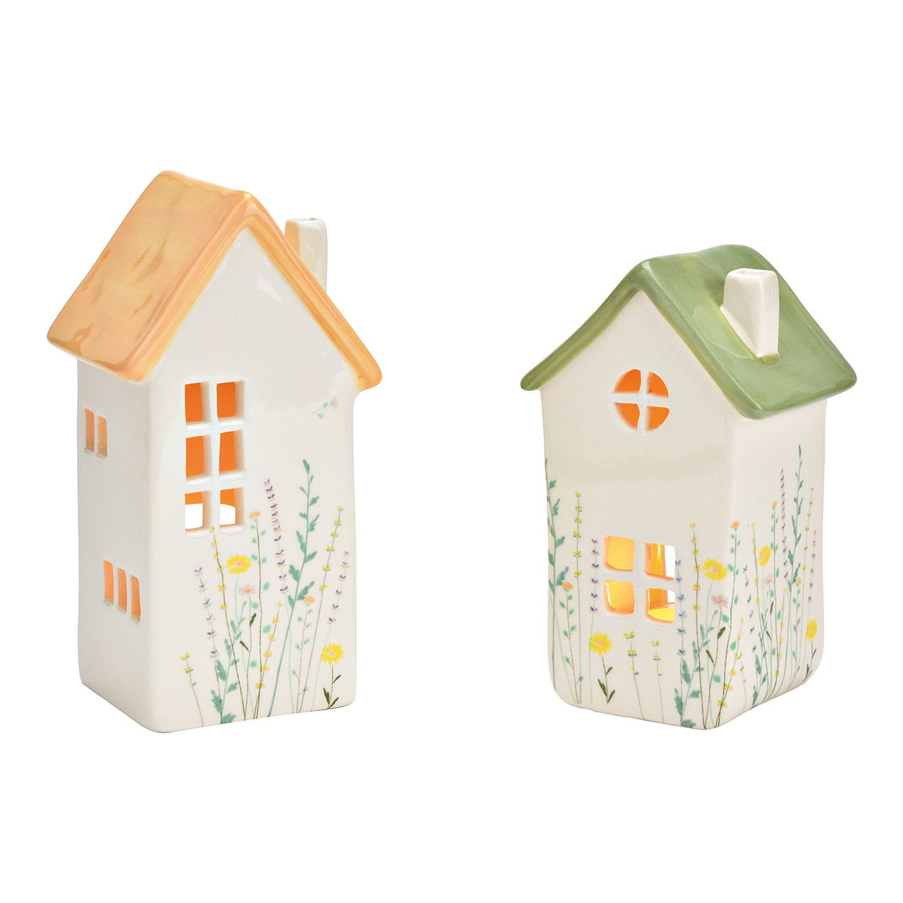 Lantern house flowers decor made of ceramic colorful 2-fold, (W/H/D) 9x14x7cm 8x16x7cm