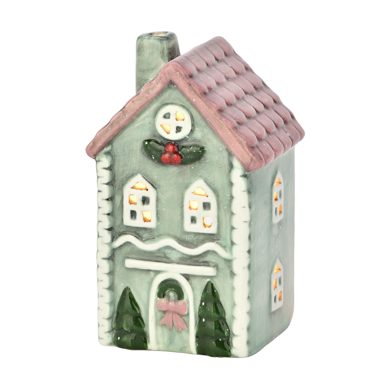 Windlicht Haus aus Keramik Grün (B/H/T) 7x12x6cm Essen, Süßigkeiten