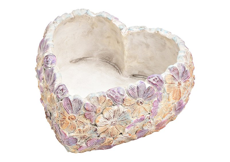 Pot de fleurs coeur, décor fleurs en ciment Lila (L/H/P) 21x9x21cm