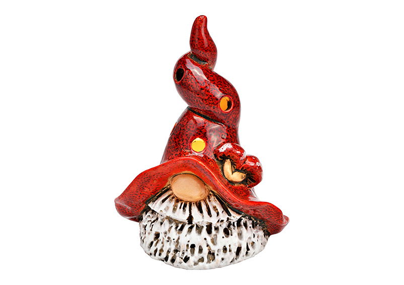 Wind light gnome, for tealight made of stoneware red (W/H/D) 13x17x10cm