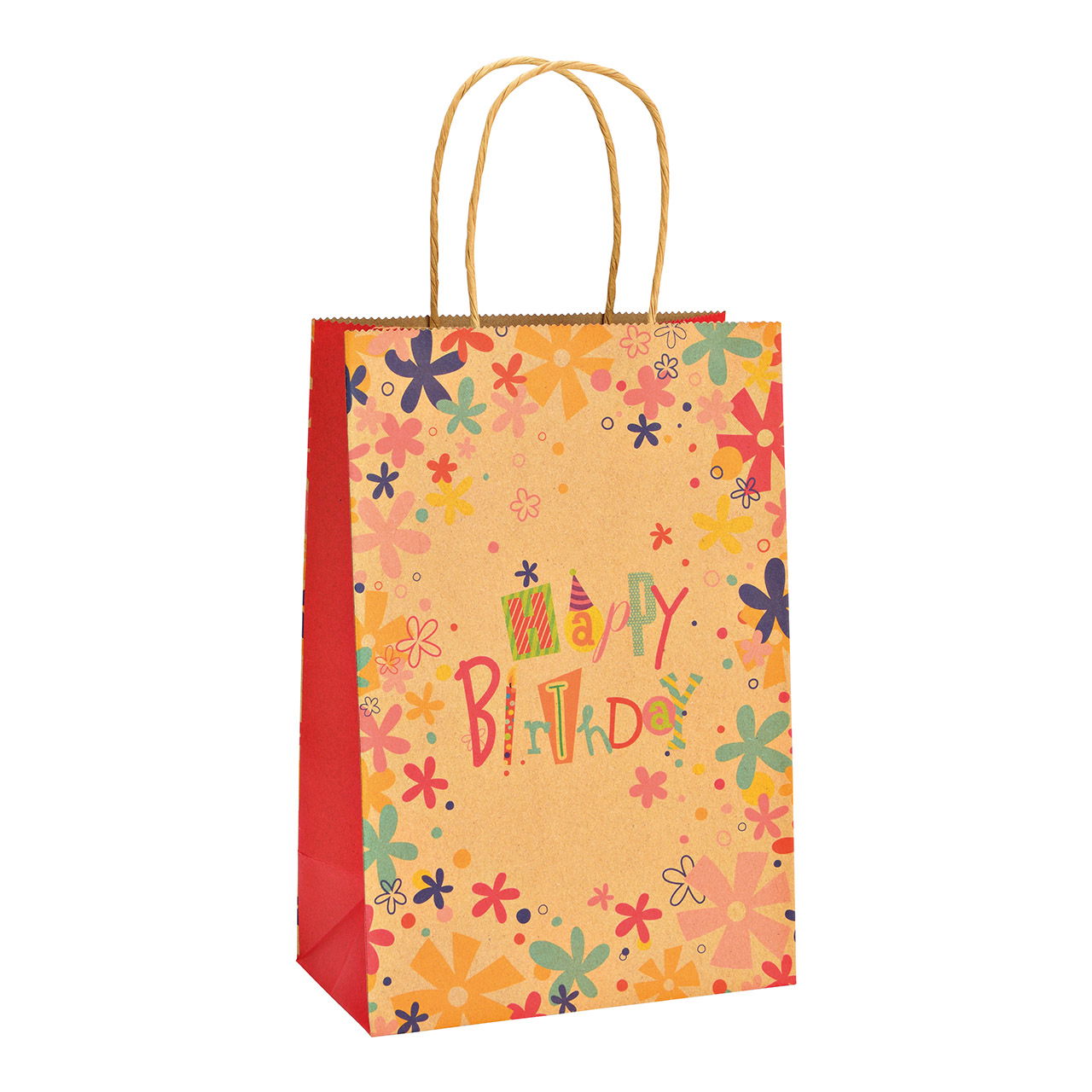 Sacchetto regalo Happy Birthday, in carta/cartone marrone (L/H/D) 18x27x10cm