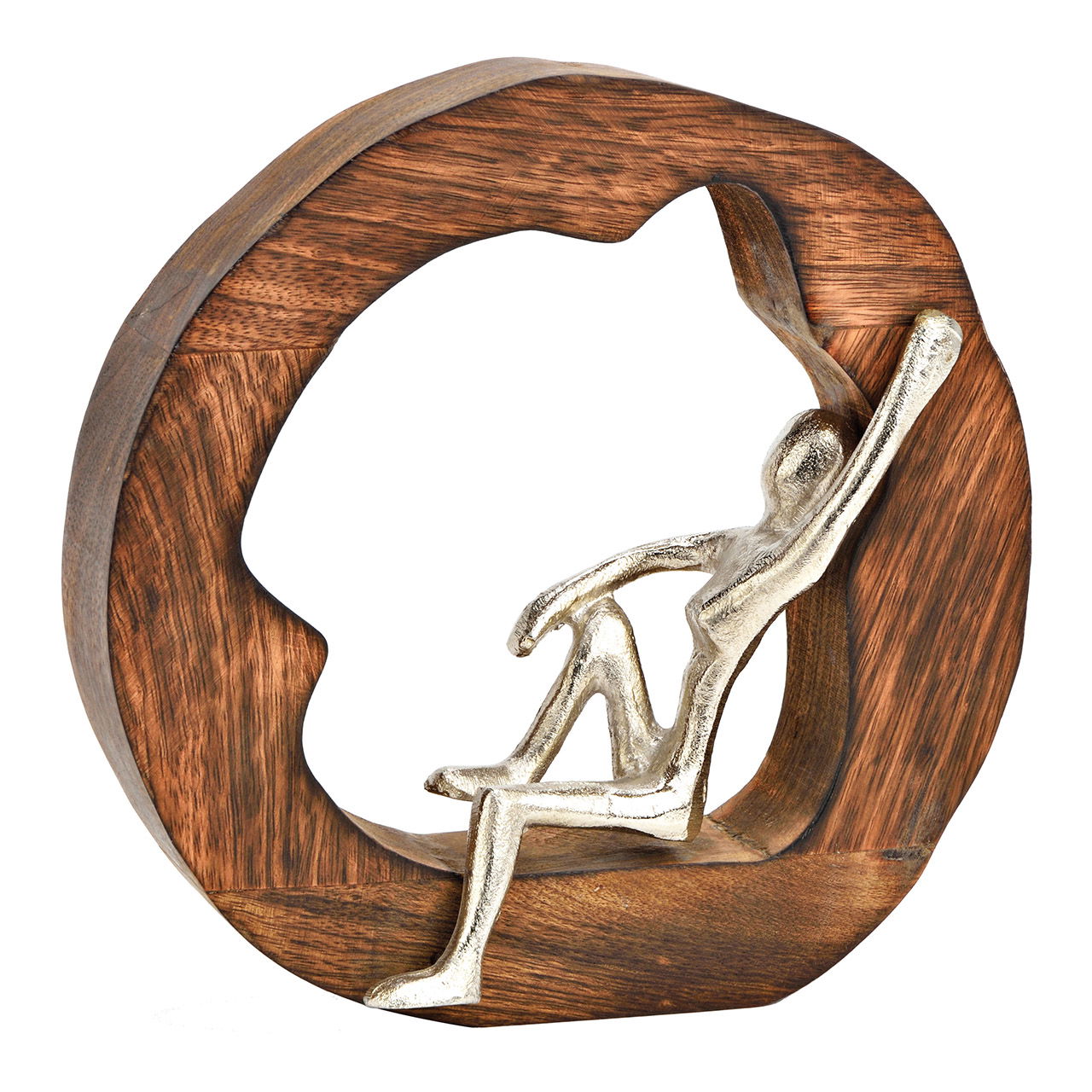 Scultura in legno di mango marrone, argento (L/H/D) 23x23x5cm