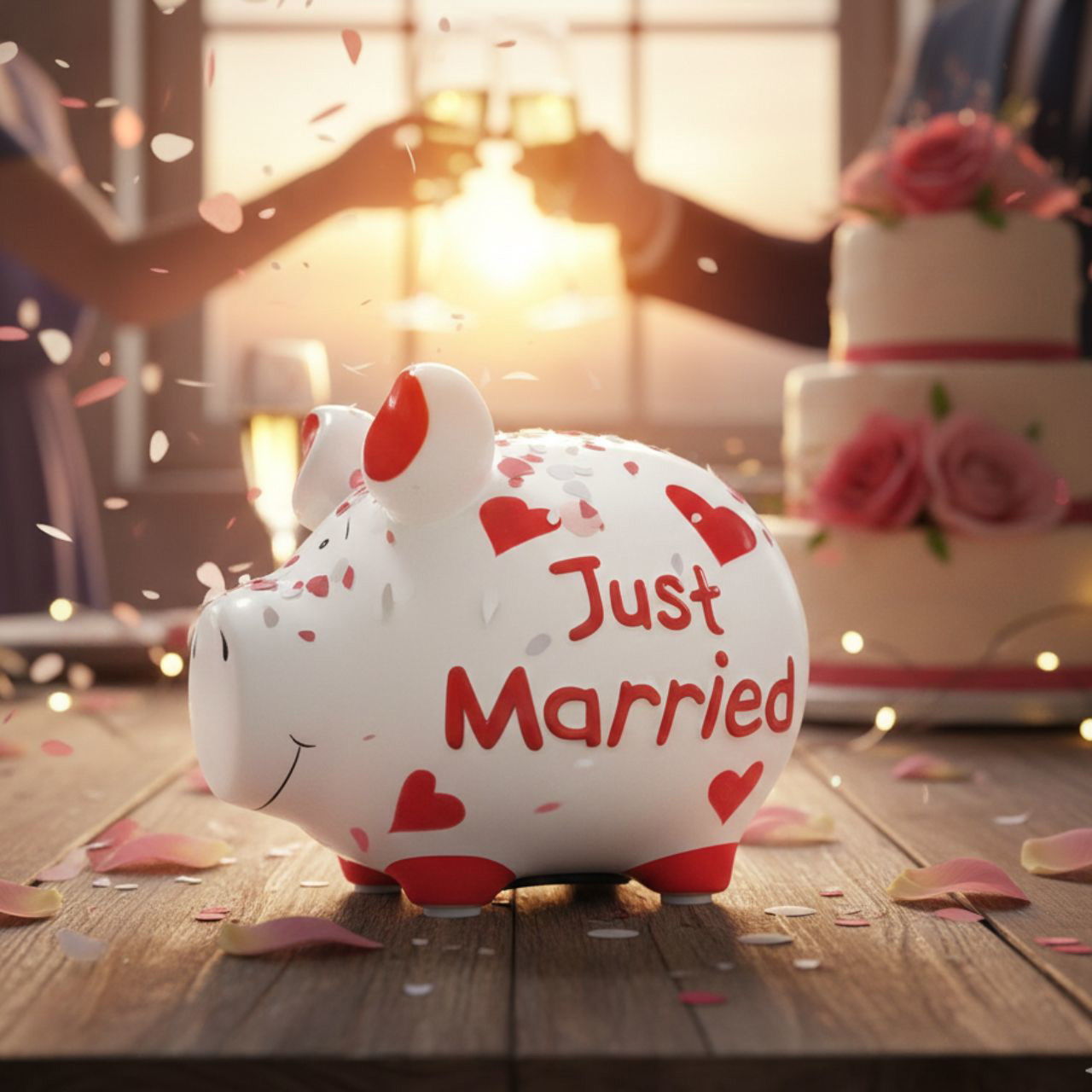 Sparschwein Company Sparschwein hochzeit, regenbogen, sparschwein, Just Married, blumen