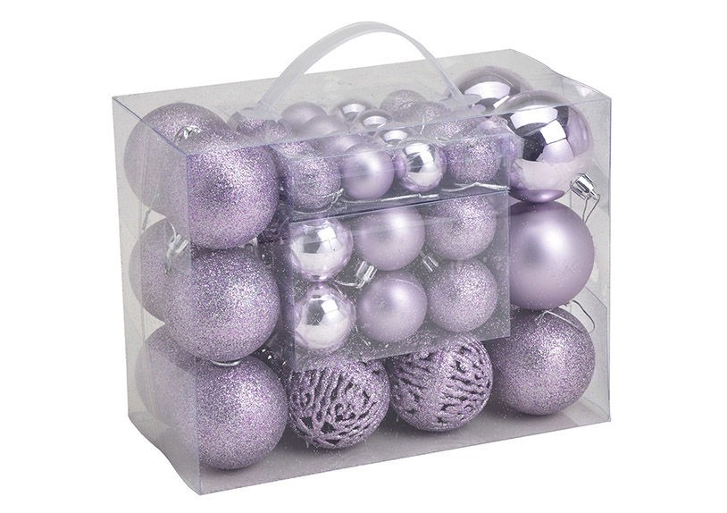 Set di palline di Natale in plastica Viola Set di 50, (c/h/d) 23x18x12cm Ø3/4/6cm