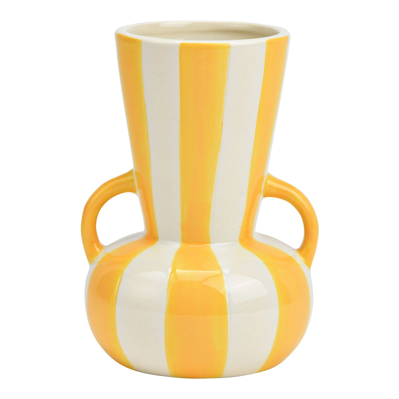 Vaso in ceramica a righe, giallo/bianco (L/H/D) 11x16x11cm Vaso in ceramica a righe, giallo/bianco (L/H/D) 11x16x11cm
