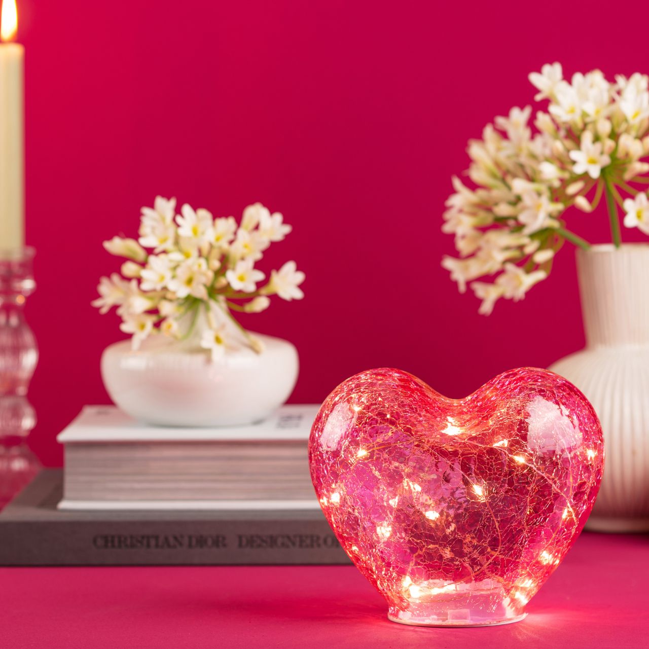 Heart with 20 LEDs with timer made of glass pink/pink (W/H/D) 18x15x11cm Heart with 20 LEDs with timer made of glass pink/pink (W/H/D) 18x15x11cm
