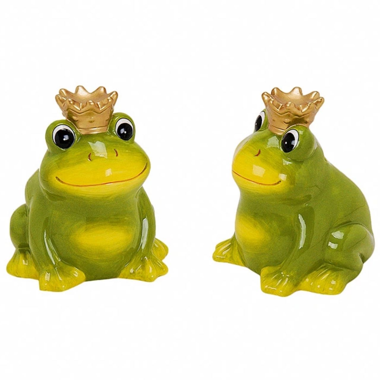 Froschfigur, Grüne Keramik, Krone Deko, Gelber Bauch, Kawaii Stil