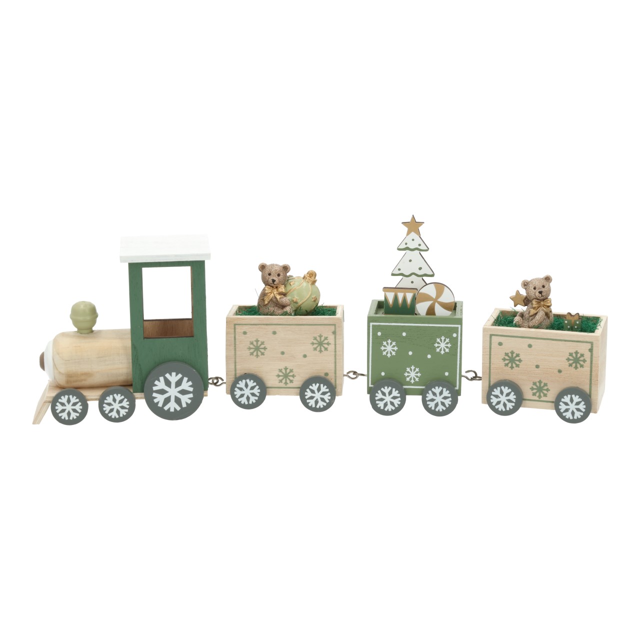 Zug Weihnachts Dekor aus Holz Grün/Beige (B/H/T) 39x13x6cm Holzspielzeug, Winterzug, Trainingswagen, Holzadderspiel, Kunststofffreie Spielzeuglinie