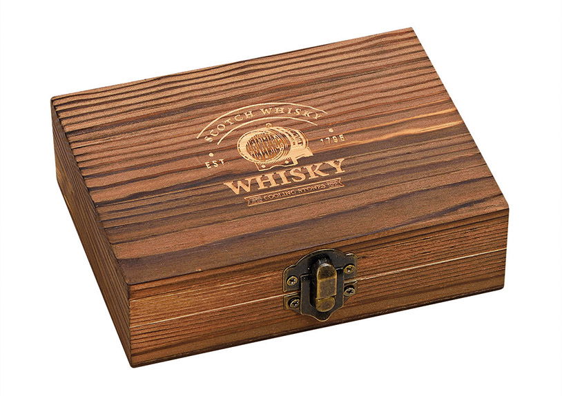 Whisky Stein Set, cubes de glace en basalte 2x2x2cm, une pince dans une boîte en bois Gris12er Set, (L/H/P) 13x10x4cm