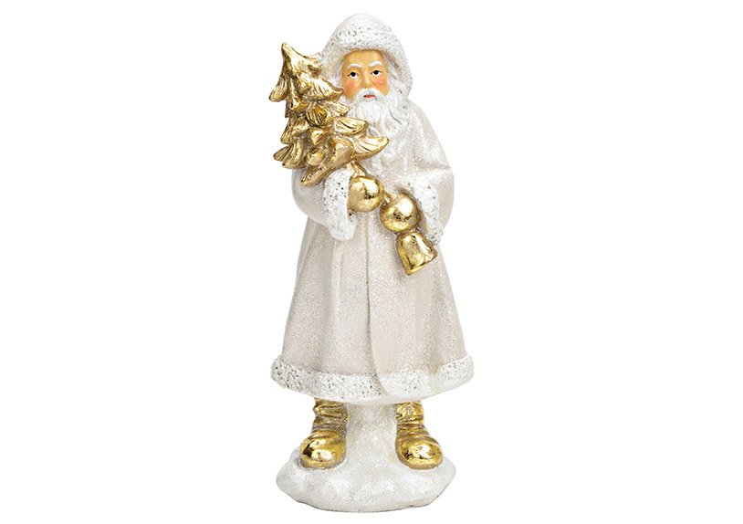 Santa Claus with glitter of poly white, (W/H/D) 12x26x11cm