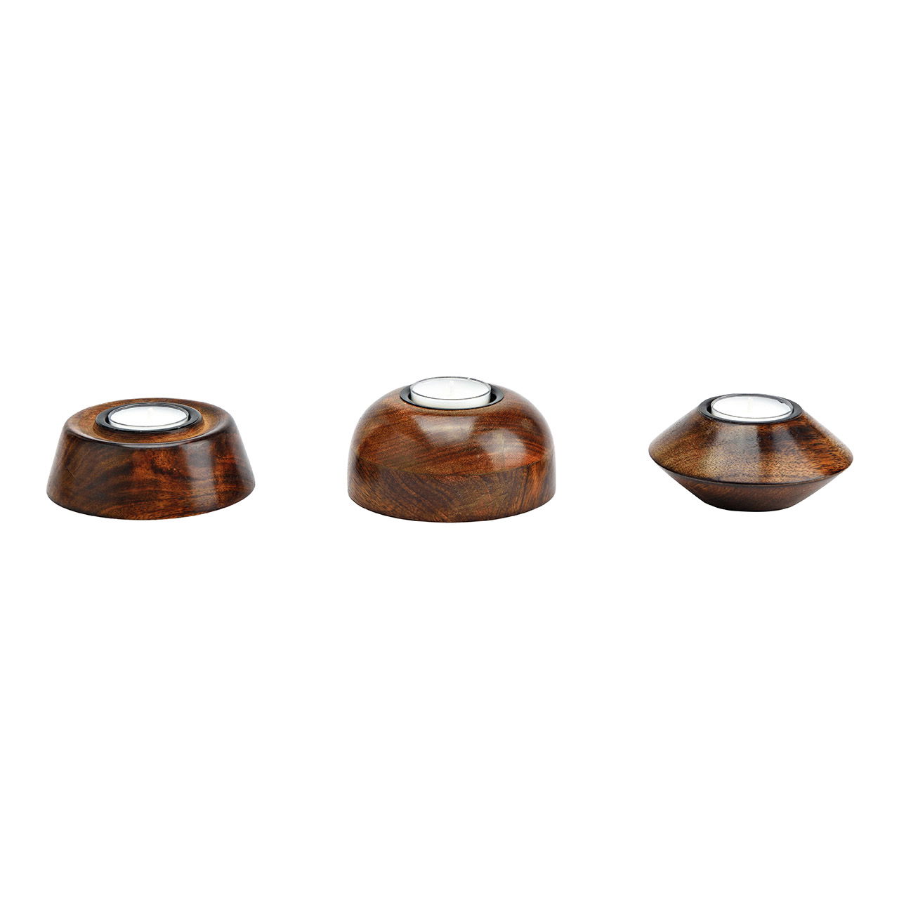 Mango wood tealight holder brown 3-fold, (W/H/D) 10x3x10cm 10x5x10cm 10x4x10cm