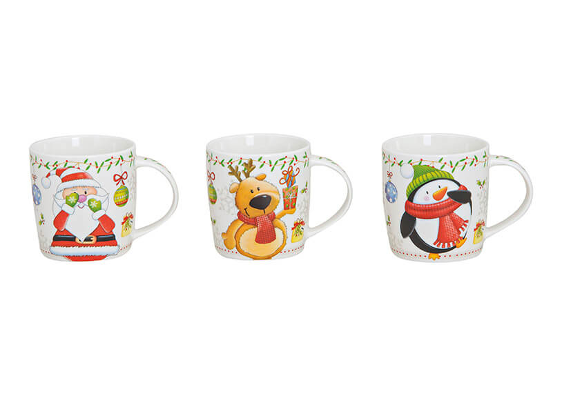 Becher Weihnachtsdekor aus Porzellan, 3-fach sortiert (B/H/T) 12x9x8.5 cm, 300 ml