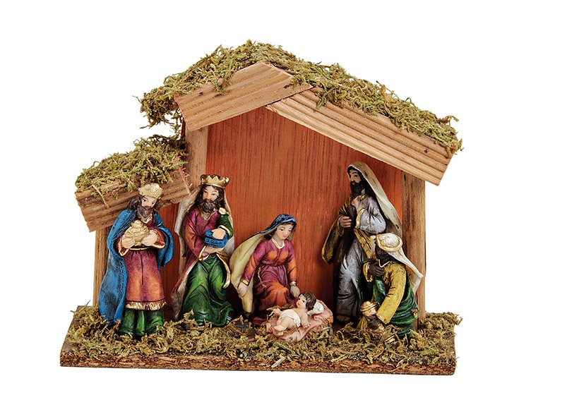 Nativity scene, polyresen, wood, (w/h/d) 20x15x8cm