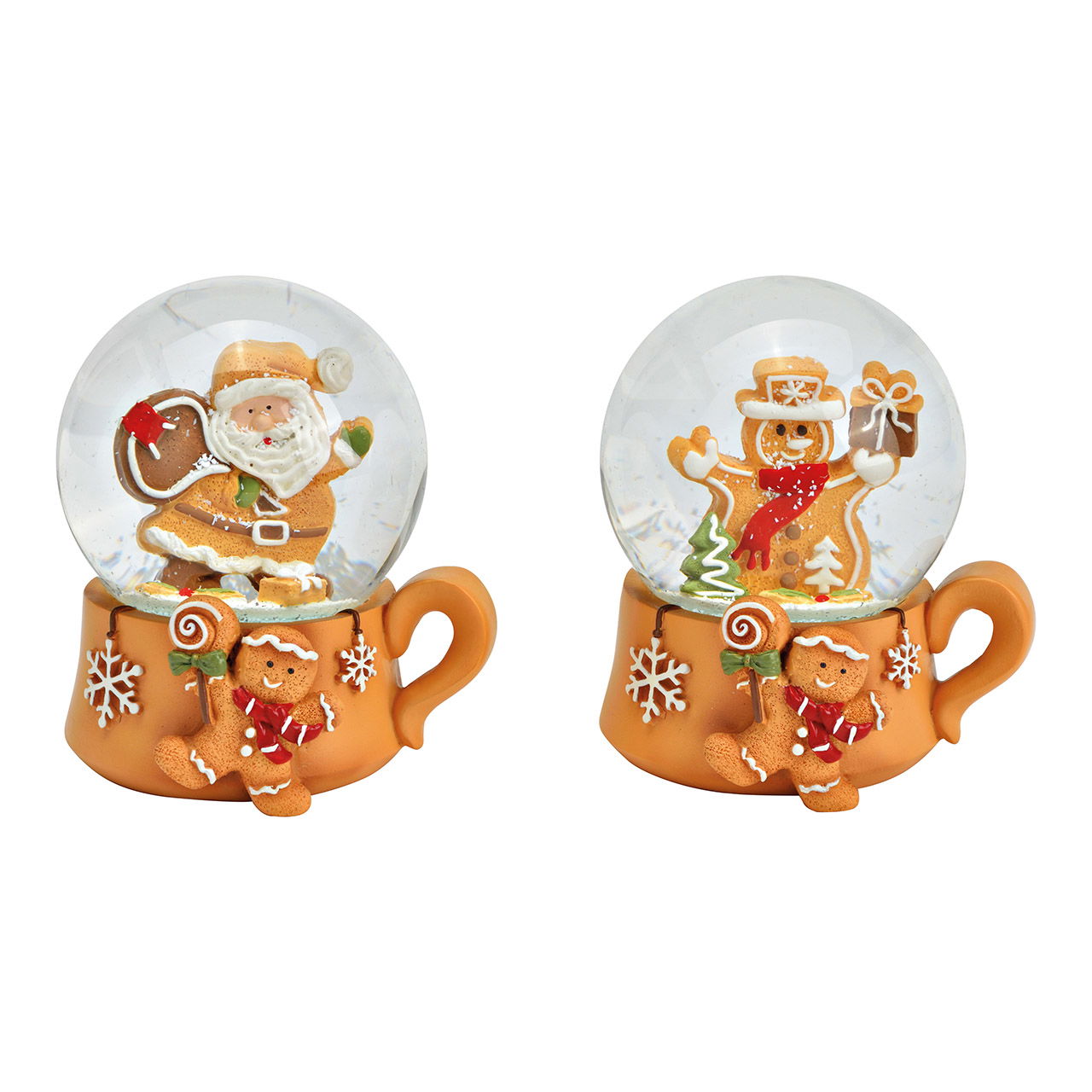 Sneeuwbol Kerstman, sneeuwpop in peperkoekdesign gemaakt van poly bruin 2-voudig, (B/H/D) 8x9x7cm Töpferei, Kunst, Porzellan, Tasse