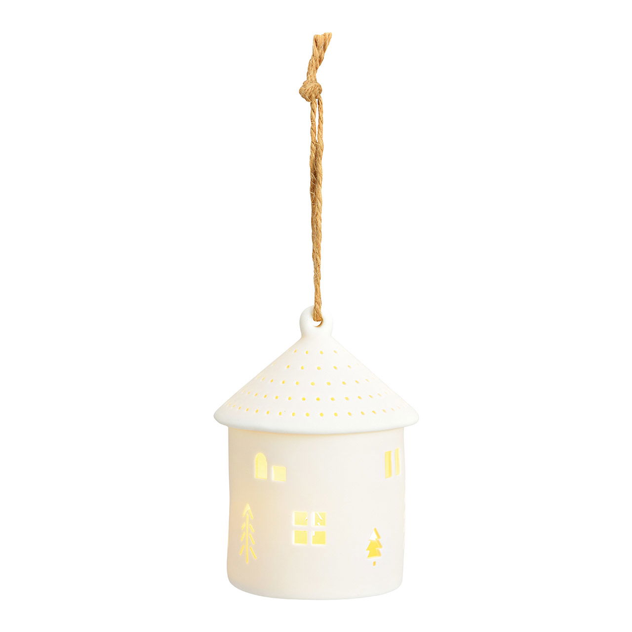 Suspension Maison de Noël avec LED, 3xLR44 exclusive en porcelaine blanche (L/H/P) 10x13x10cm