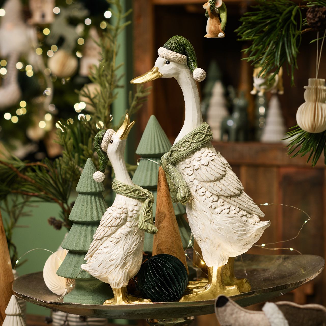 Pato de Navidad de poliéster, blanco/verde (A/A/A) 13x40x16cm
