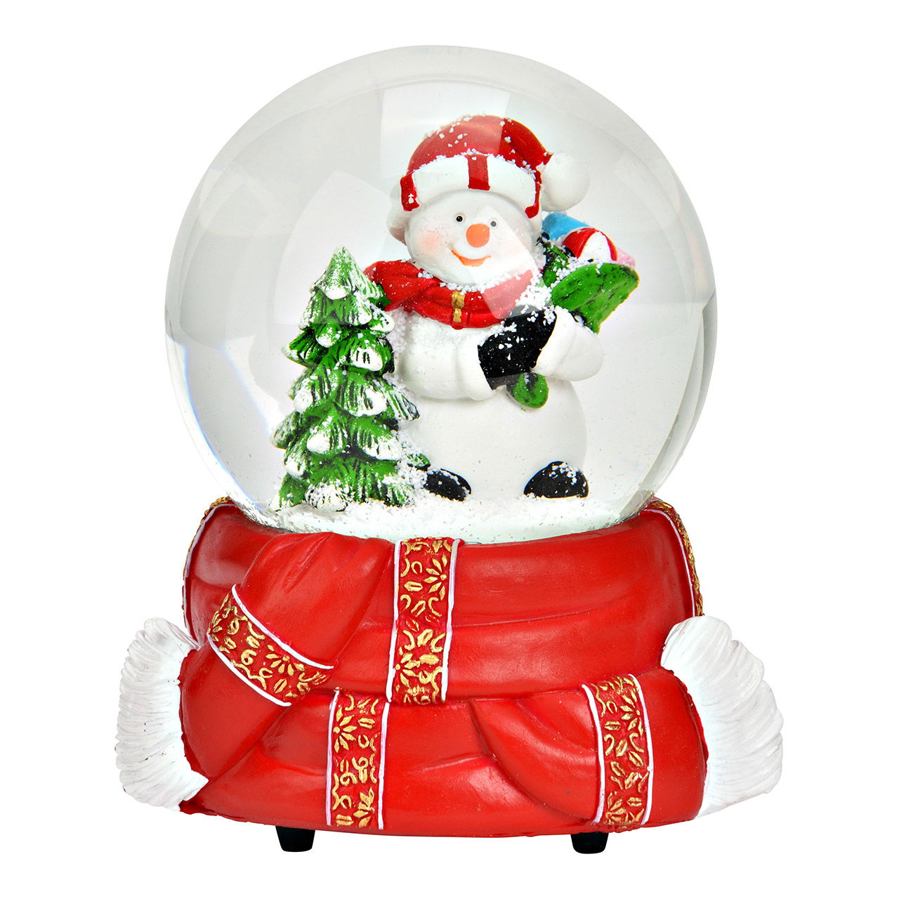 Spieluhr/Schneekugel Schneemann mit Musik aus Poly/Glas, Rot (B/H/T) 12x14x10cm