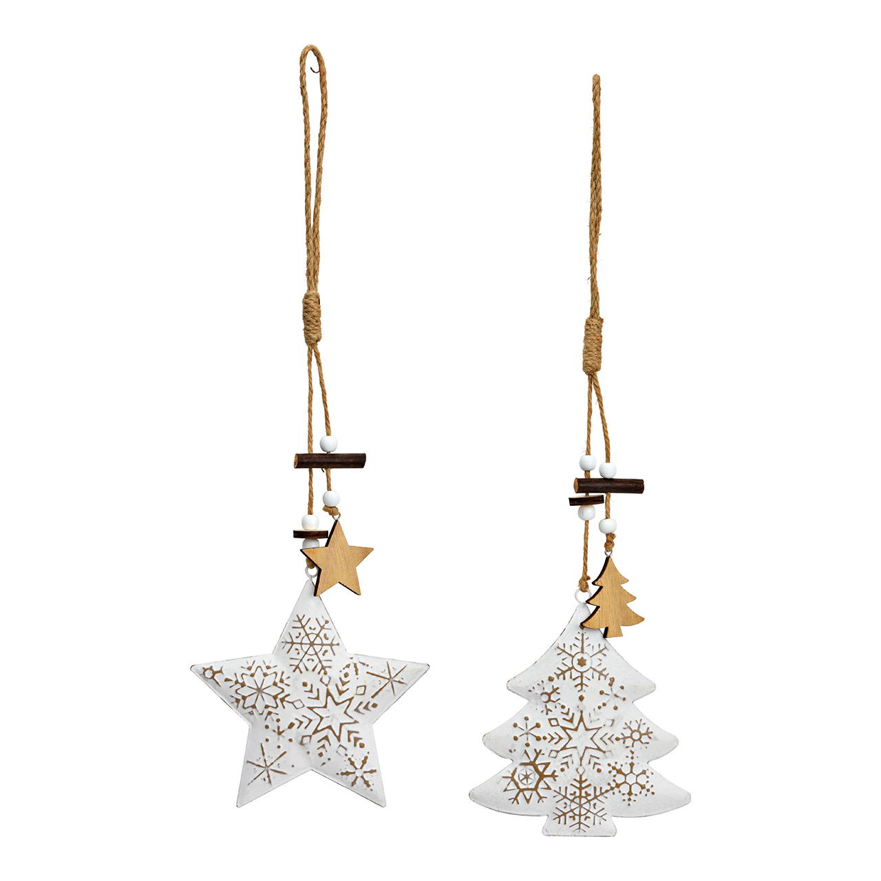 Colgador navideño estrella/árbol de metal, 2 pliegues, blanco (A/A/A) 13x13x2cm