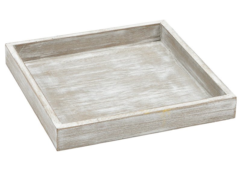 Tablett aus Holz Weiß (B/H/T) 23x3x23cm