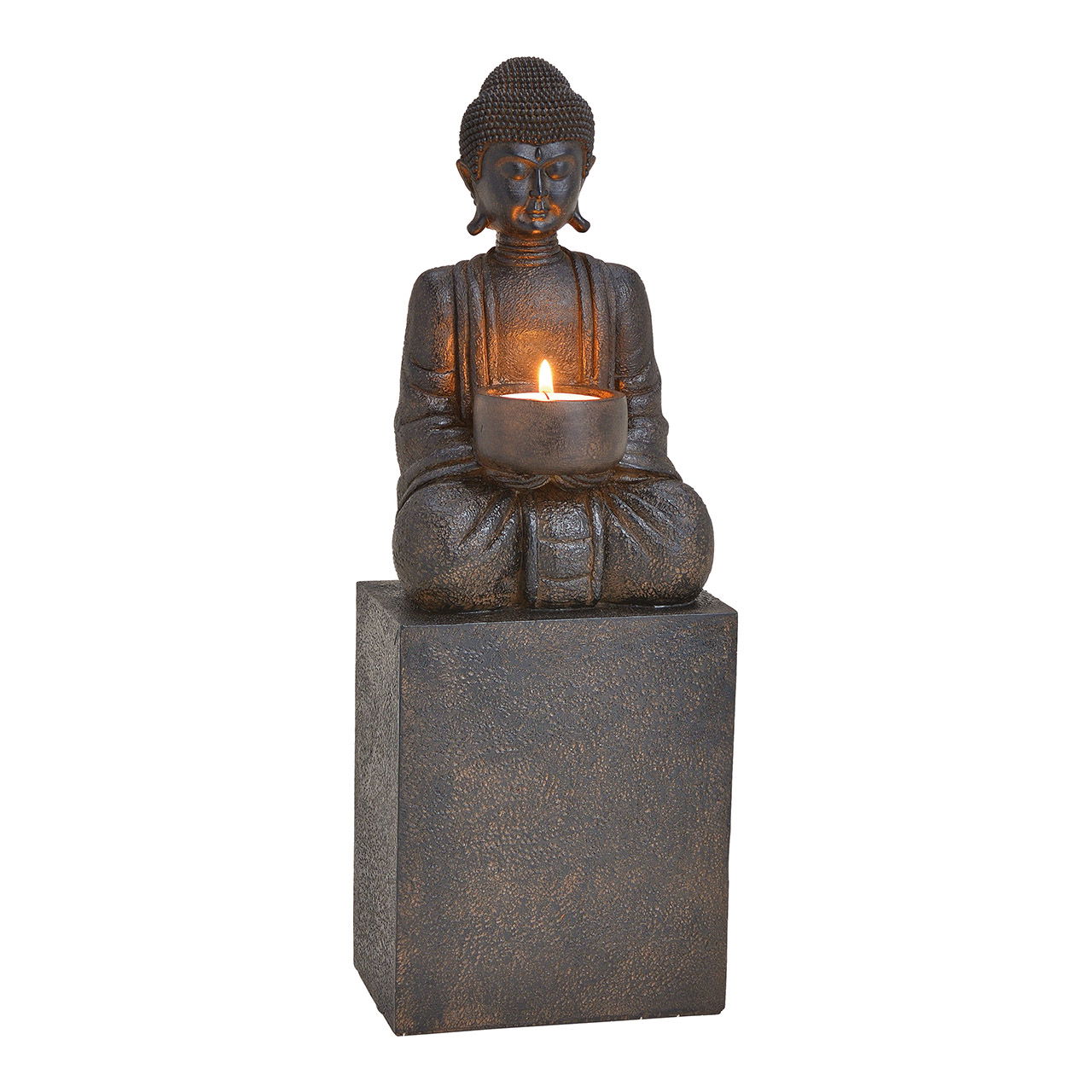Teelichthalter Buddha aus Poly Schwarz (B/H/T) 12x35x9cm Teelichthalter Buddha aus Poly Schwarz (B/H/T) 12x35x9cm