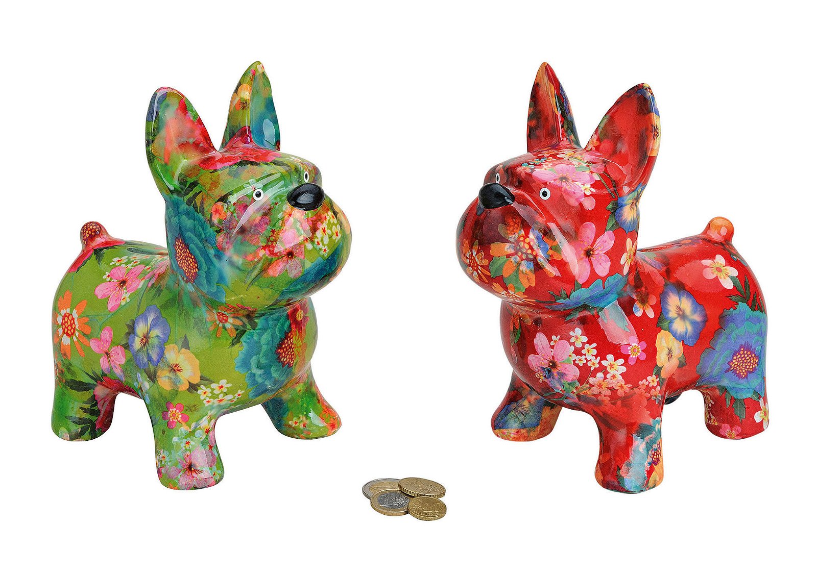 Tirelire chien/fleurs Décoration en céramique, assortie 2 fois, L17 x P11 x H20 cm