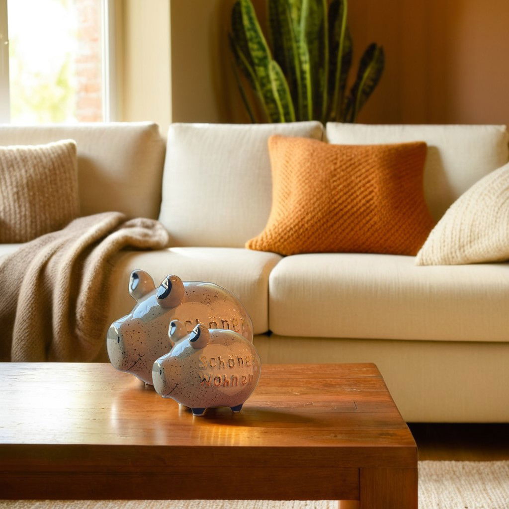 Kasicka Company Kasicka „Schöner Wohnen“ z keramiky, šedá/bílá (Š/V/H) 17×15×15 cm Strední velikost Couch, Mobiliar, Kissen, Dekoration für Zuhause, Tabelle
