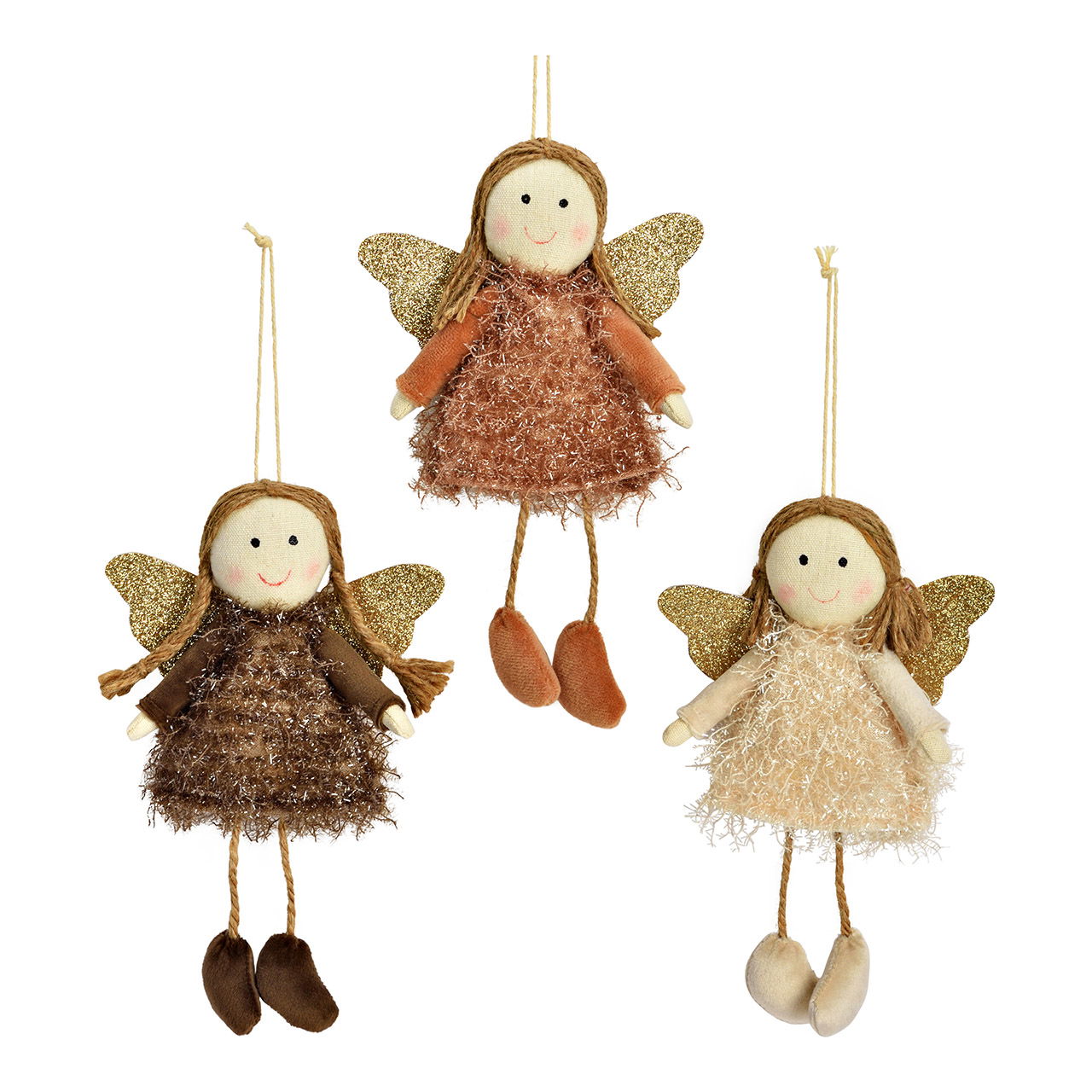 Weihnachtshänger Engel aus Textil, 3-fach, Beige/Braun/Dunkelbraun (B/H/T) 12x20x4cm Weihnachtshänger Engel aus Textil, 3-fach, Beige/Braun/Dunkelbraun (B/H/T) 12x20x4cm